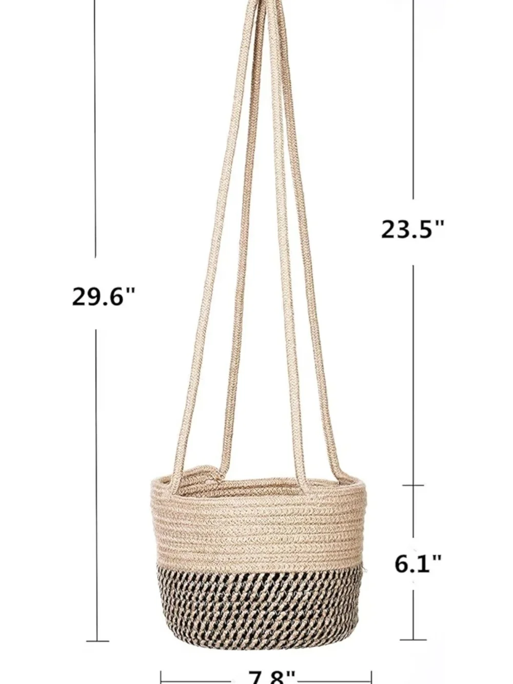 Neutral Woven Hanging Planter Basket – Natural Beige.  2 Piece Set.